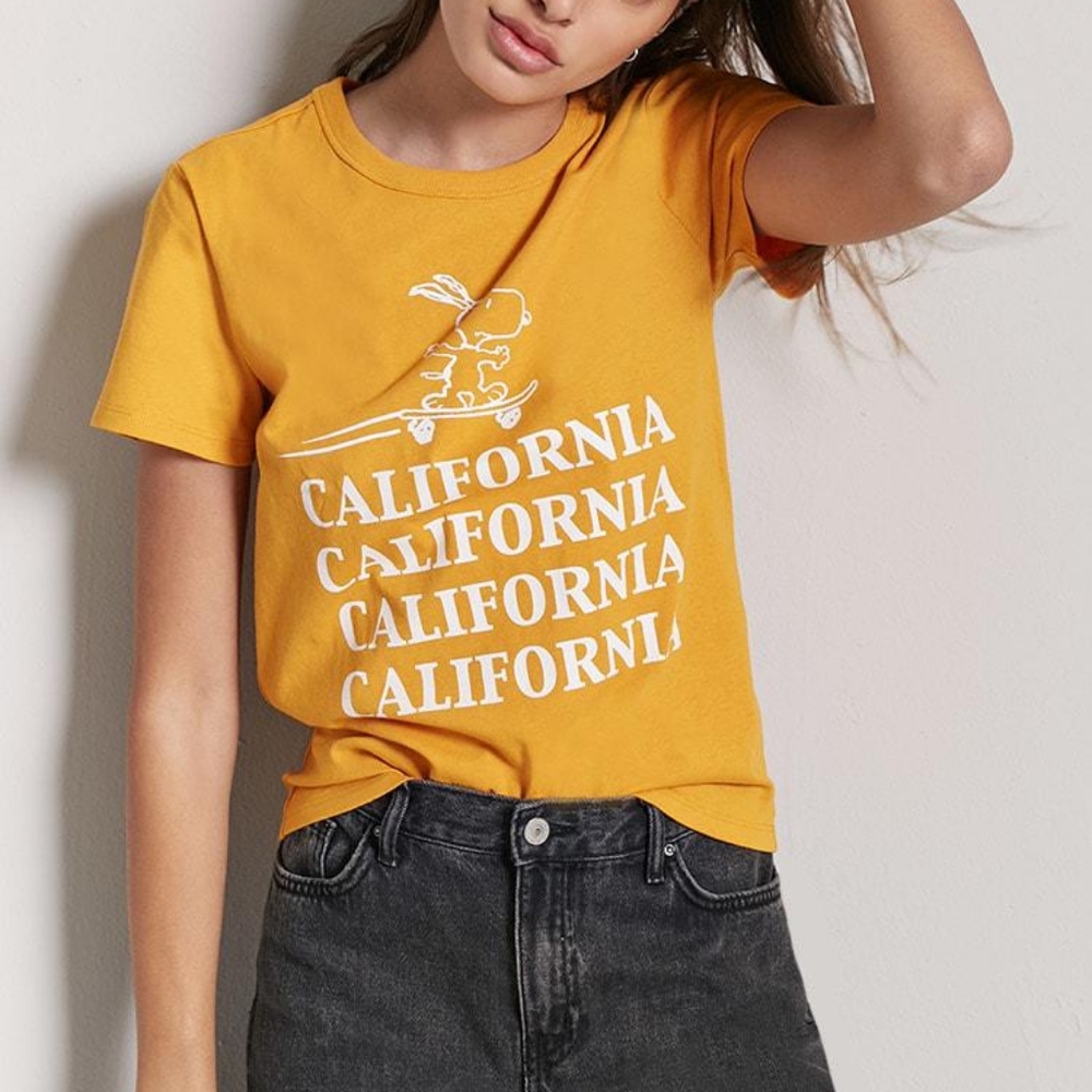 California Snoopy Peanuts Mustard Yellow Top
